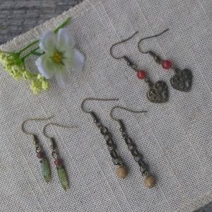 HAND MADE earrings, set of 3 made w/natural stones